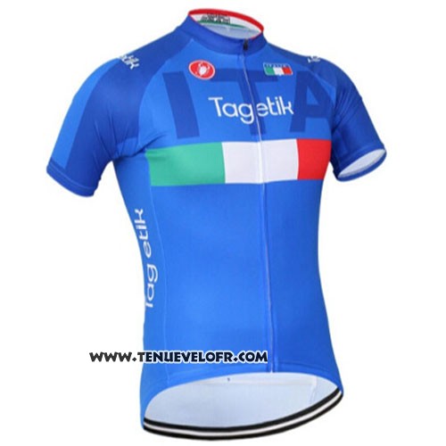 2016 Maillot Ciclismo Italie Blanc et Bleu Manches Courtes et Cuissard